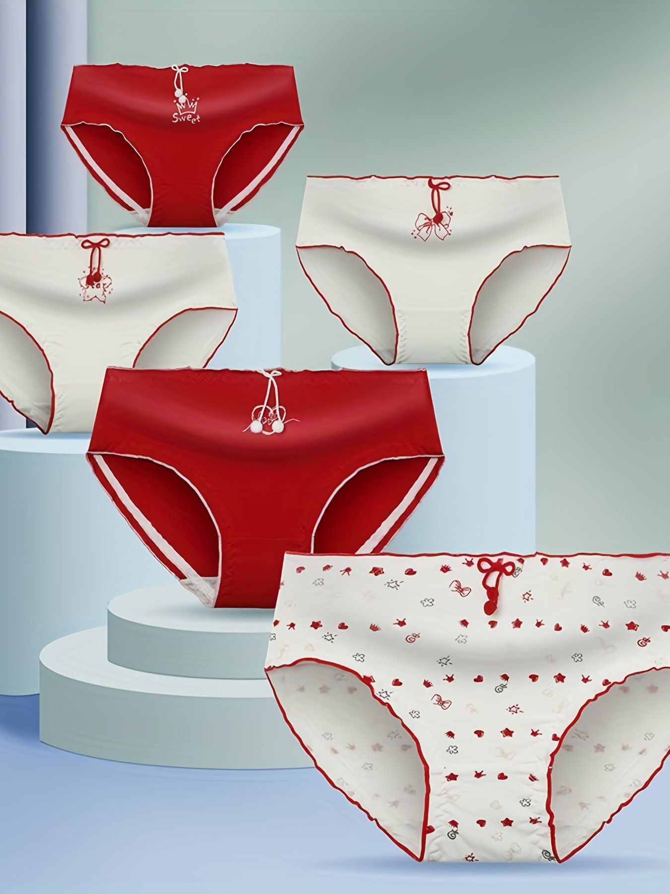 Cute Soft Cotton Cartoon Pattern Briefs Panties Set Women - Temu