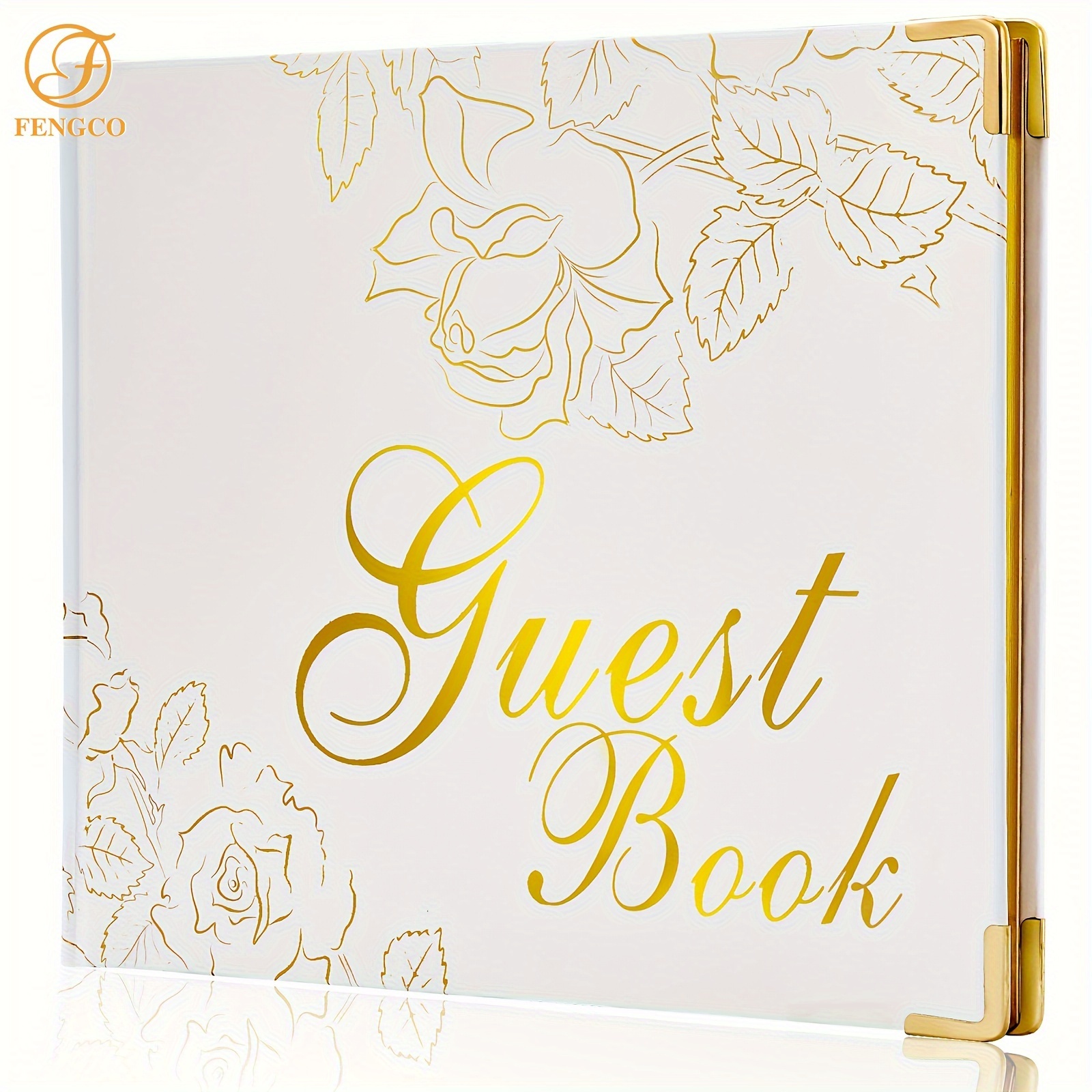 

1pc, Guest Book 9"x7" Hardcover 120 Page/60 Sheets-golden Foil Gilded Edgesfor Guests To Sign At A Wedding, Party, Bridal Shower
