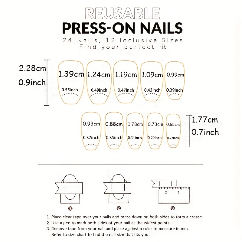 24pcs Glossy Heart Press On Nails with Golden Glitter Medium Square False Nails