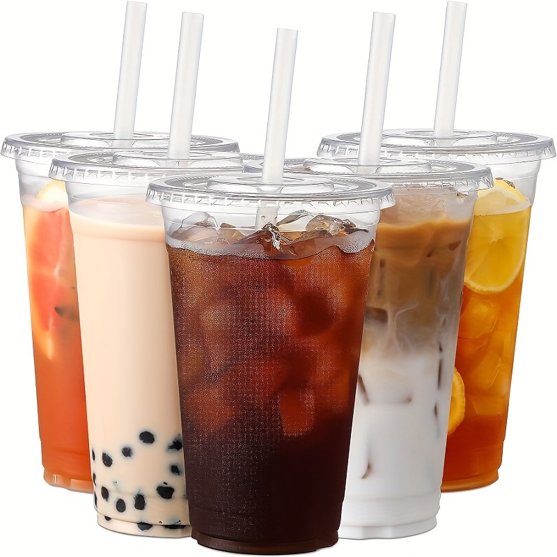 New 50PCS Disposable Plastic Cups with Lids for Iced Coffee Bubble