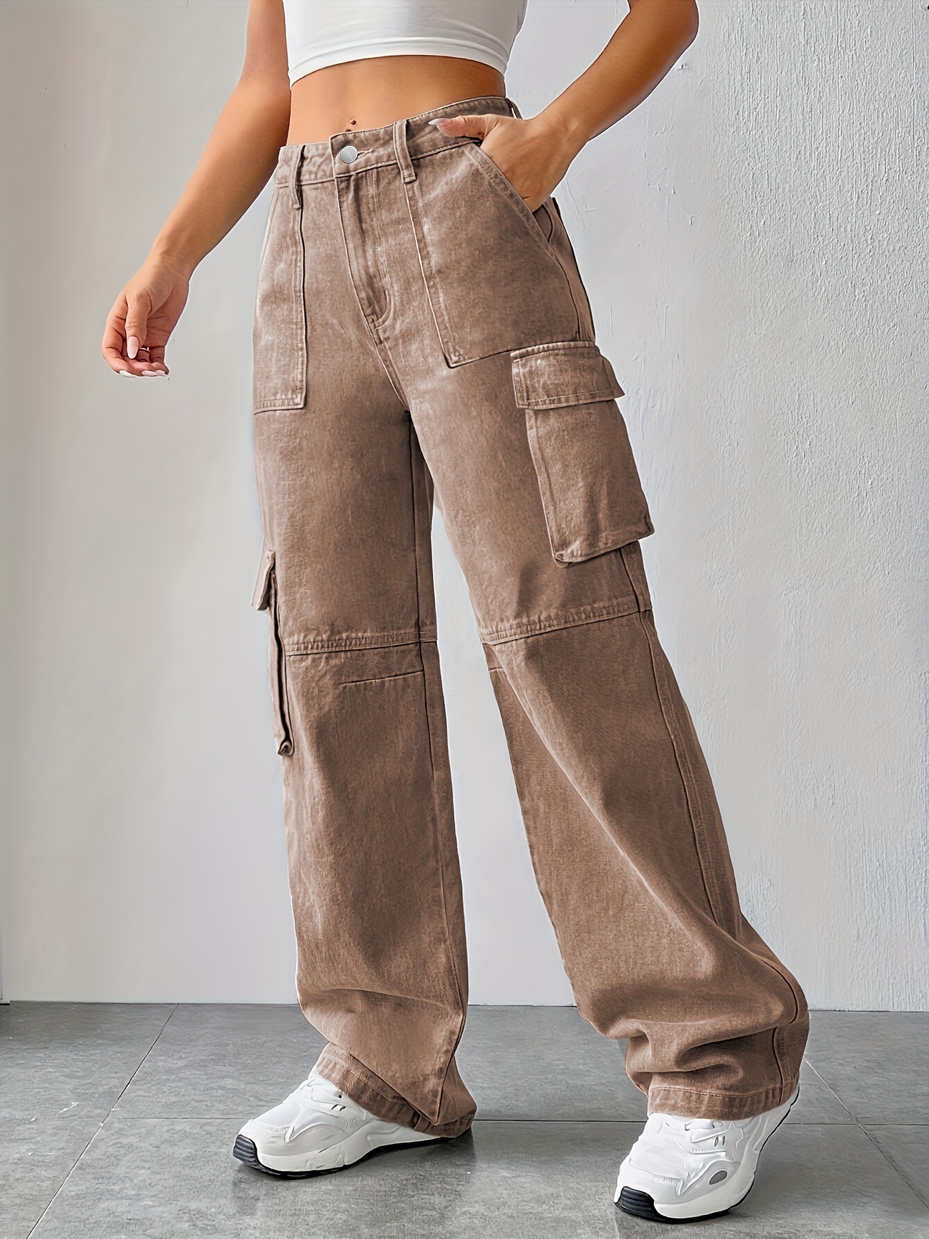 Pantalones cargo con bolsillo lateral con solapa, Moda de Mujer