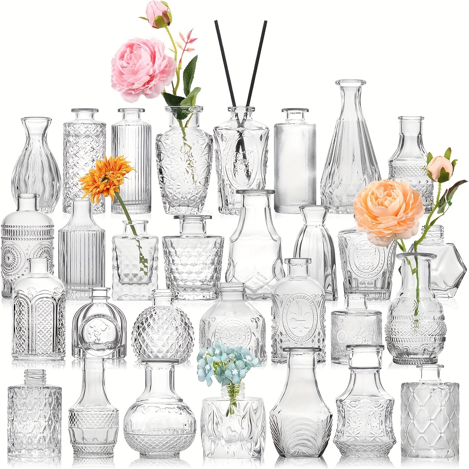 Juego de 3 jarrones de cristal para flores, floreros pequeños para  decoración del hogar, floreros decorativos modernos para bodas, decoración  de