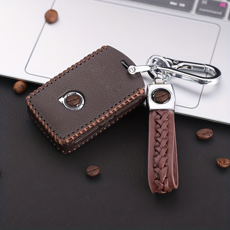 Brown Leather 4 Buttons Key Fob Case Cover For Volvo S60 S90 V90 XC40 XC60  XC90