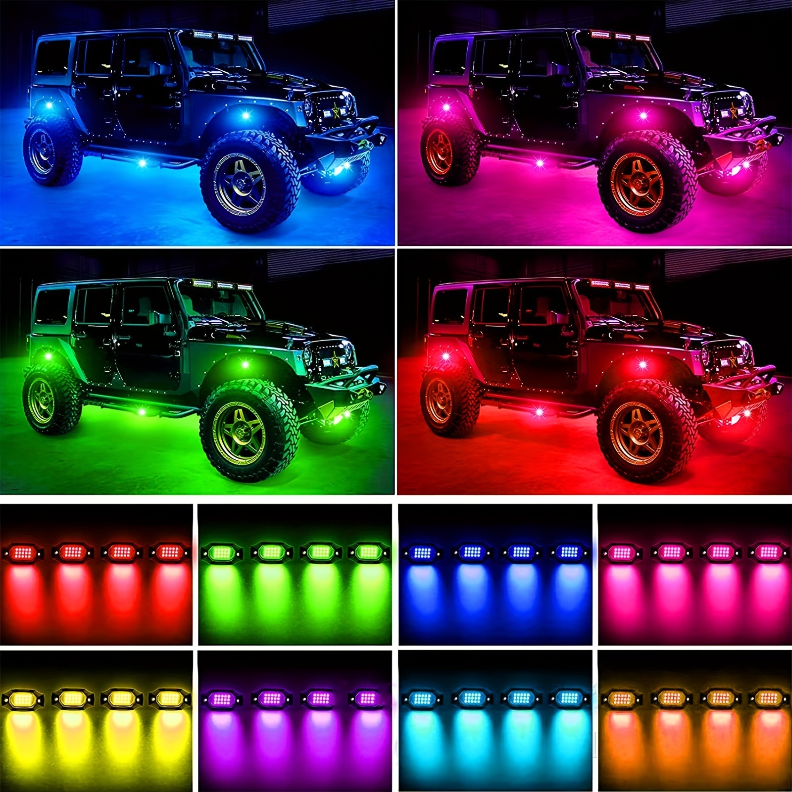 6 luces RGBIC para coche, 16 millones de colores, modo de música, control  de aplicación, kit de luces LED impermeables de 12 V para coches, camiones