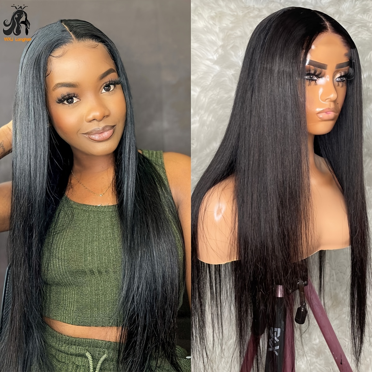 Long Straight Human Hair Wigs Transparent Lace Frontal Wig - Temu Canada