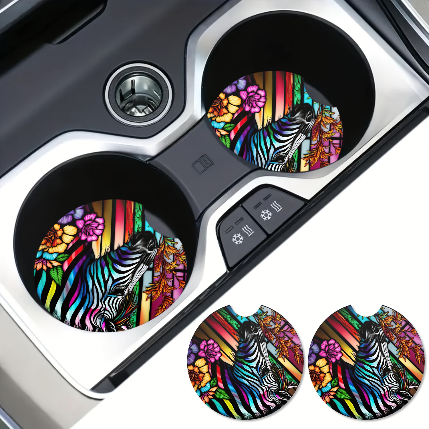 2pcs Farbiges Glas Zebra Auto Untersetzer Auto Becherhalter - Temu