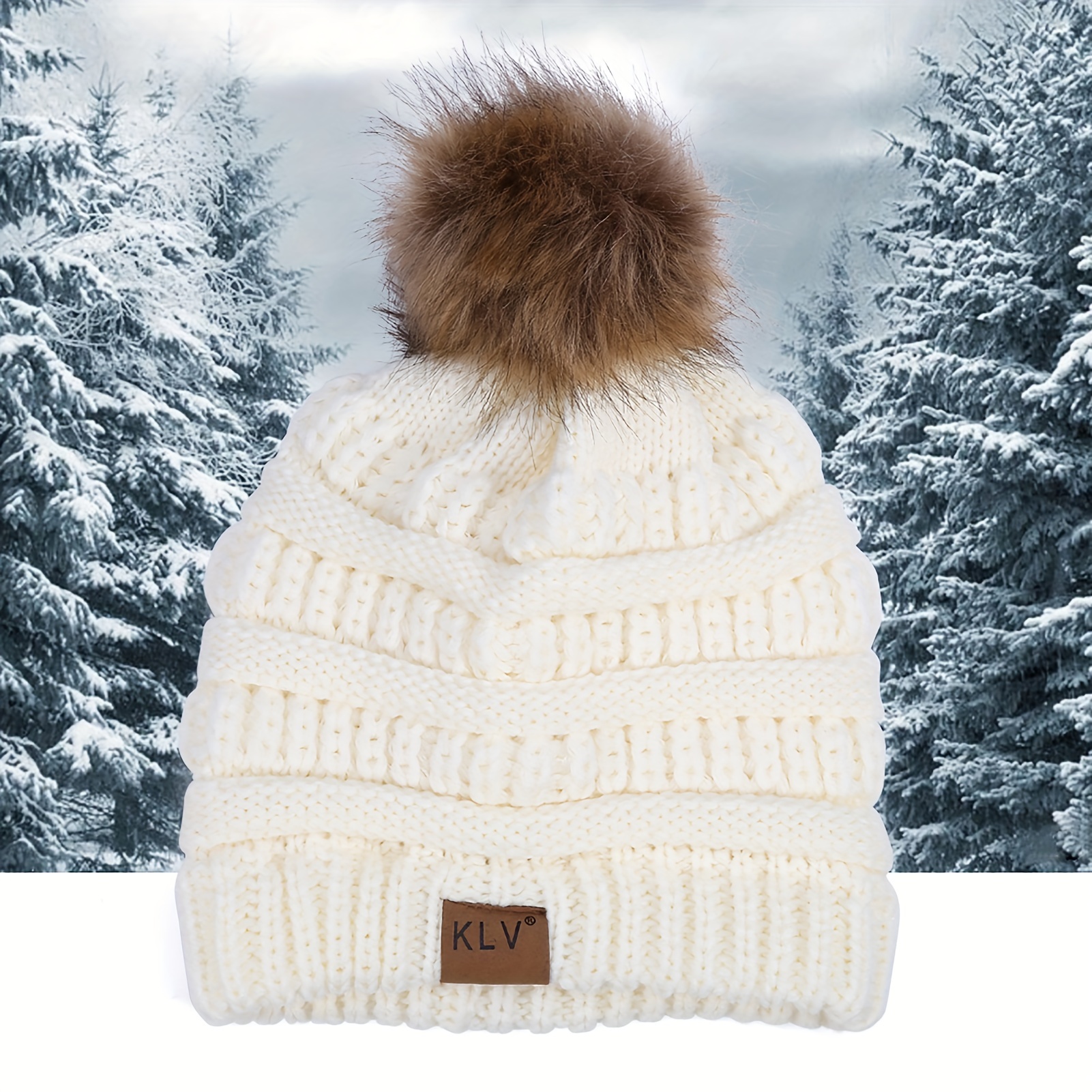 Cappello donna invernale inverno lana cuffia risvolto pon pon in maglia  berretto multicolor