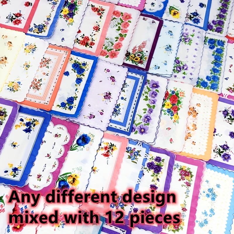 

12 Piece Mixed Handkerchief Size 28cm/11inch Cotton Classic Flower Handkerchief For Men, Ideal Choice For Gifts