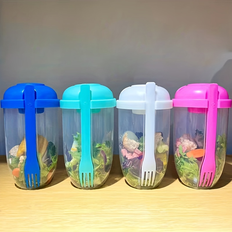 1pc Creative Plastic Salad Cup With Fork, Sauce Container, And