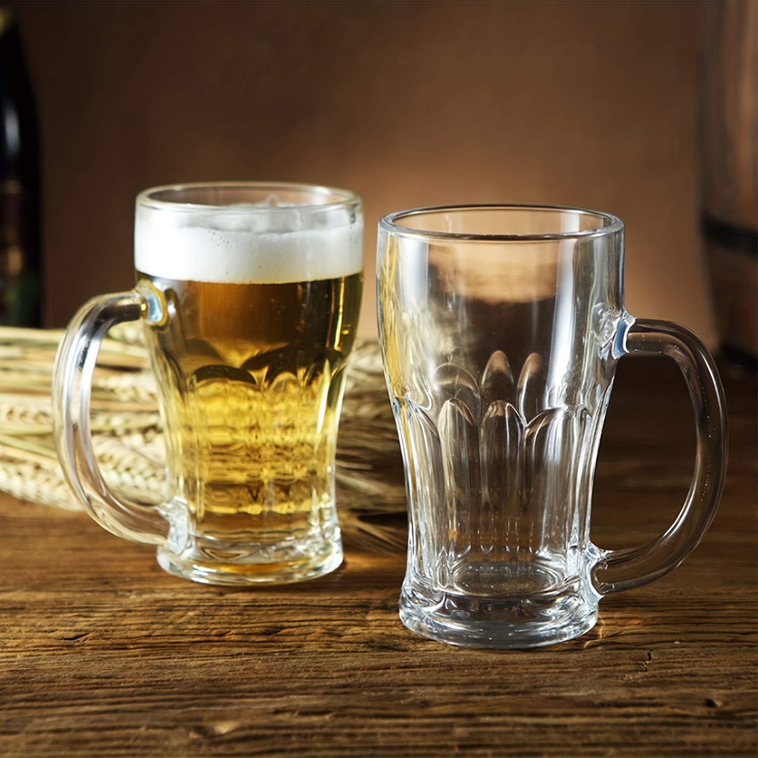 Beer Glasses, Glass Mugs with Handle 16oz, Large Beer Glasses for Freezer, Beer Cups Drinking Glasses, Set of 2, Size: One size, Clear