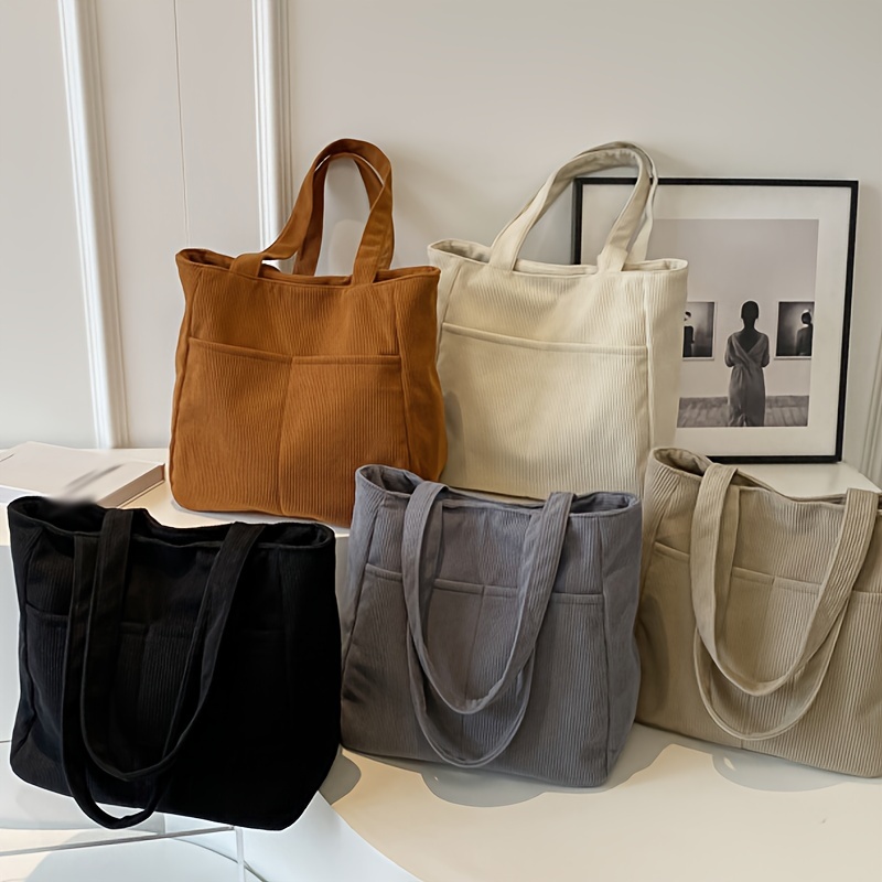 

Stylish Corduroy Zipper Tote Bag, Large Capacity Shoulder Bag, Perfect Underarm Bag For Commuting
