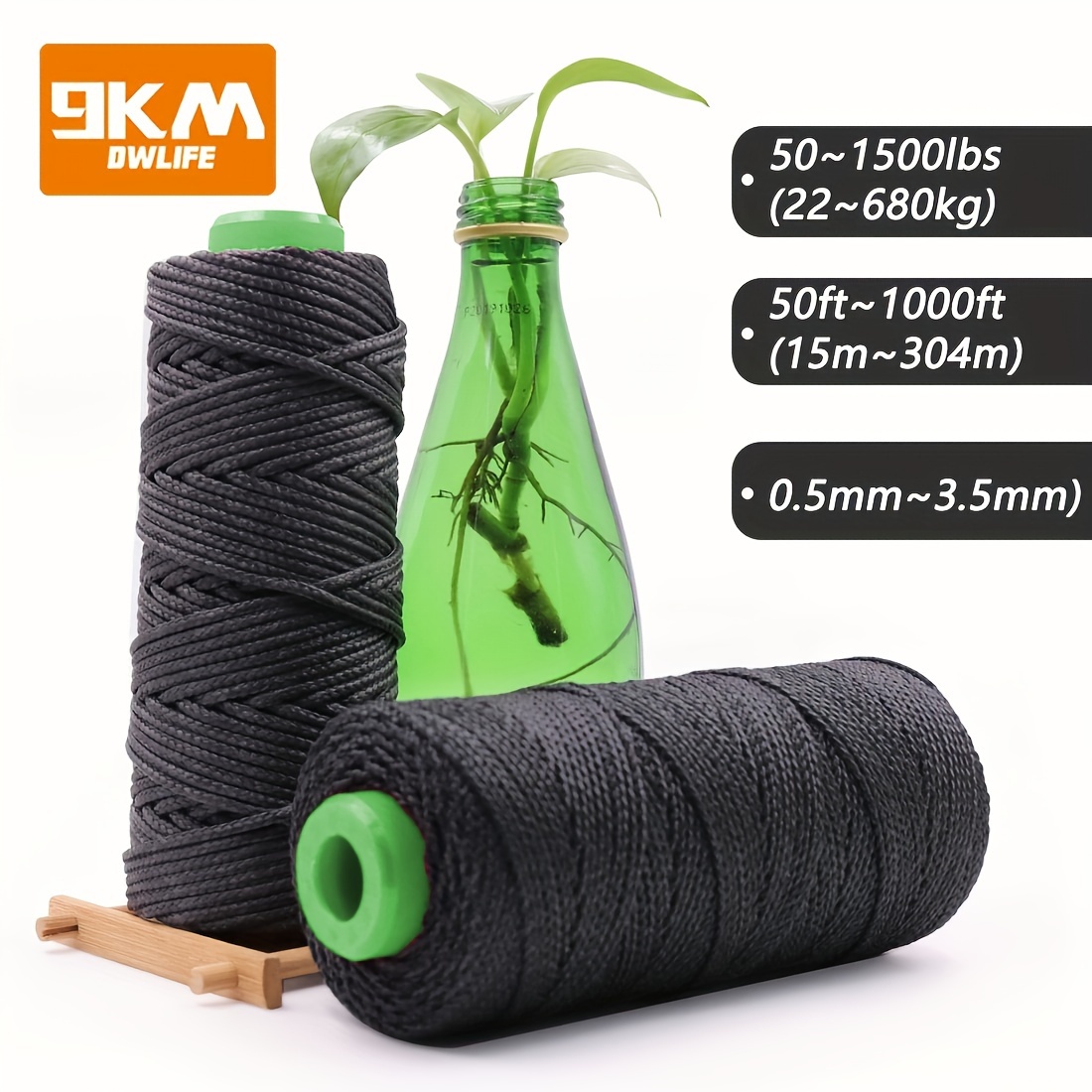 9KM DWLIFE 100% Kevlar Braided Line,Multipurpose Braided Cord Utility Rope Kite line/Camping Cordage/Fishing Tackle Assist/Model Rocket Heat And Cut