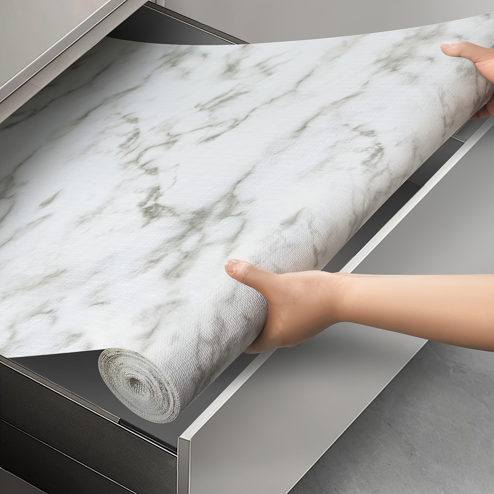 

1pc Marble Pattern Vinyl Shelf Liner, Waterproof Non-adhesive Drawer Mat, Non-slip Washable Cabinet Liner For Kitchen Refrigerator Cupboard Pantry Bathroom, Refrigerator Liner Mats