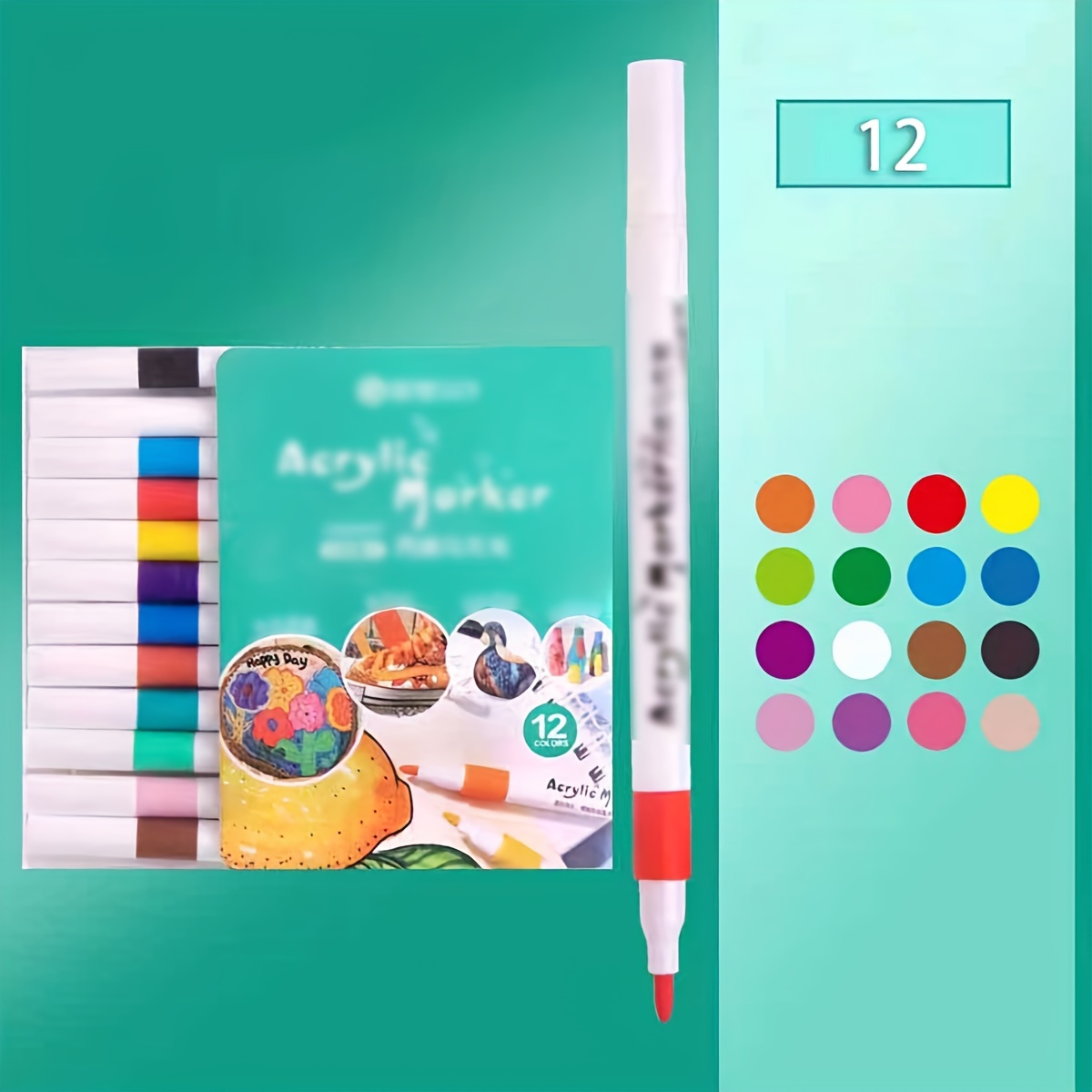 Acrylic Marker Pen Set Box Of 12 Colors