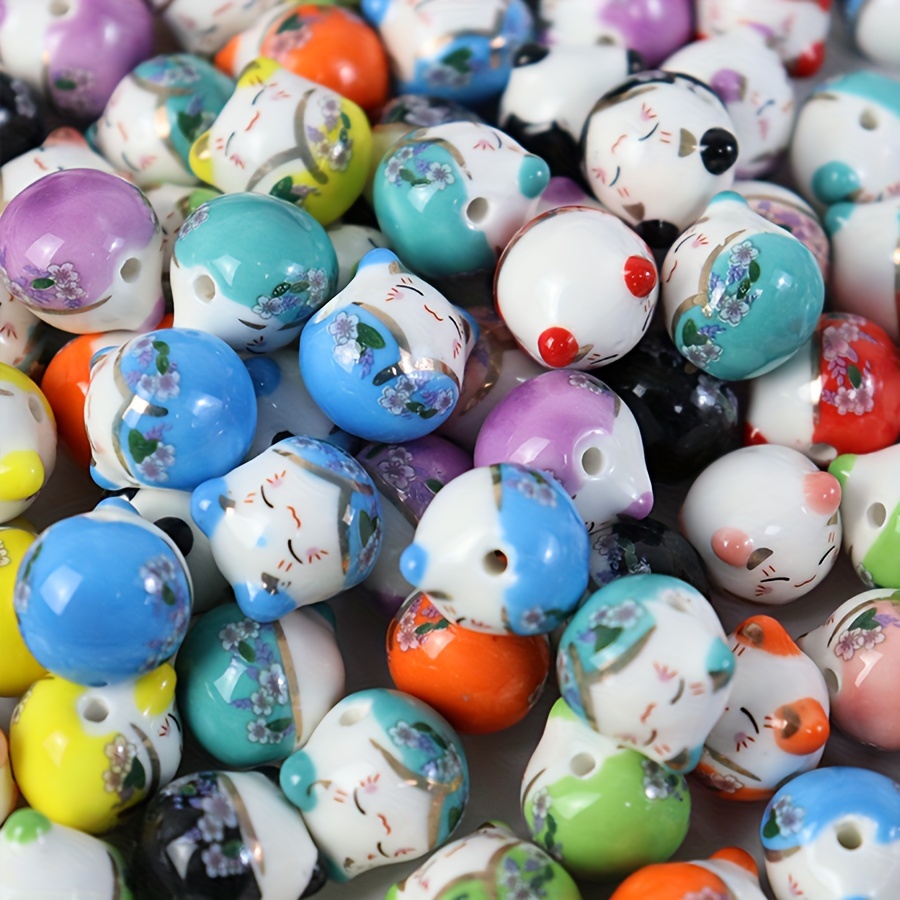 Ceramic Lucky Cat Beads Printed Beads Diy - Temu