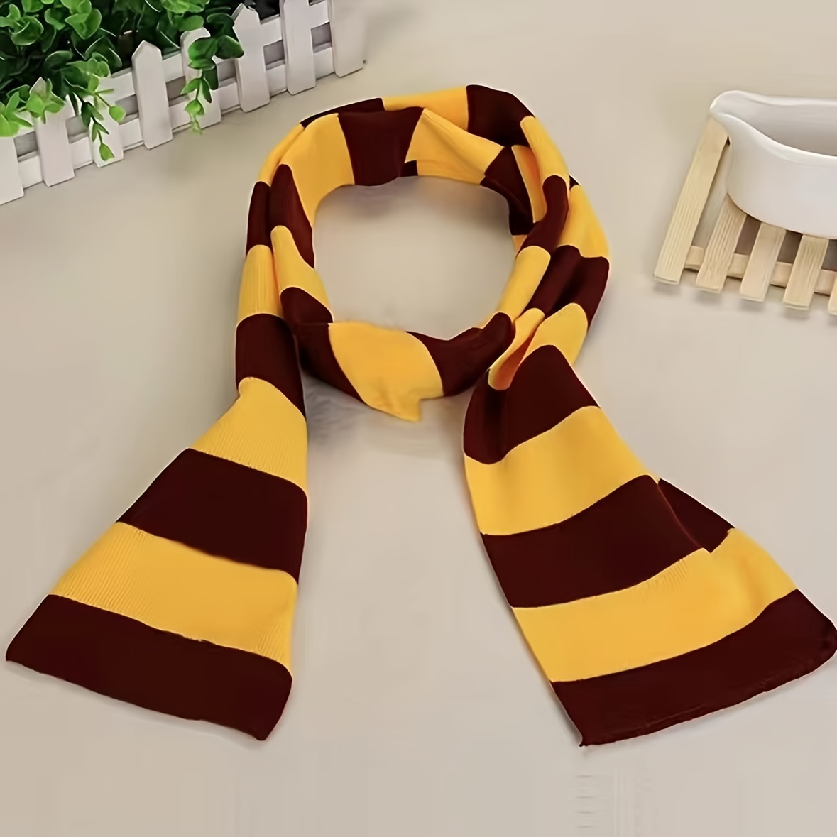 

Double Color Striped Knit Scarf, College Style Soft Warm Elastic Neck Scarf, Winter Coldproof Decorative Cosplay Scarf
