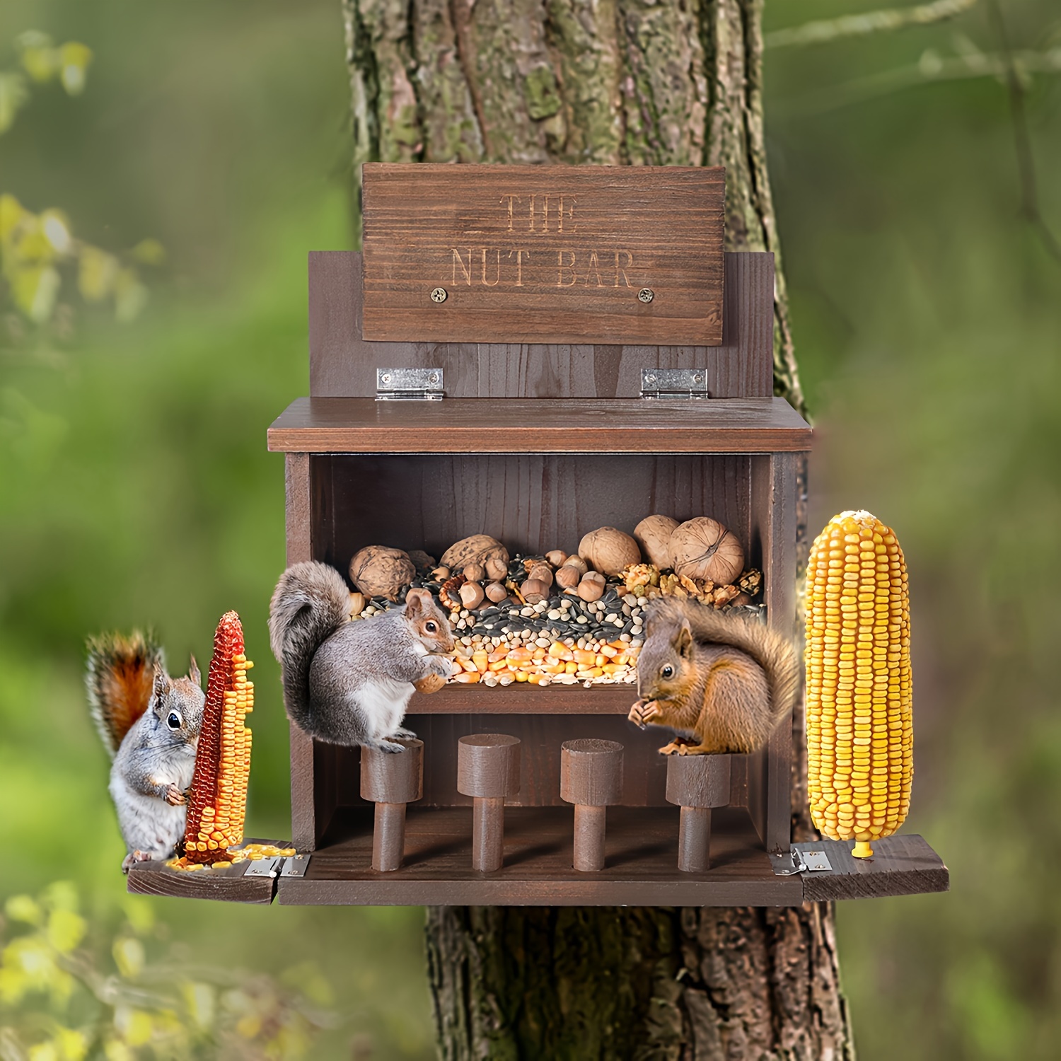 Boîte d'alimentation d'écureuil en bois, pour jardin extérieur, Stations d'alimentation  d'écureuil avec