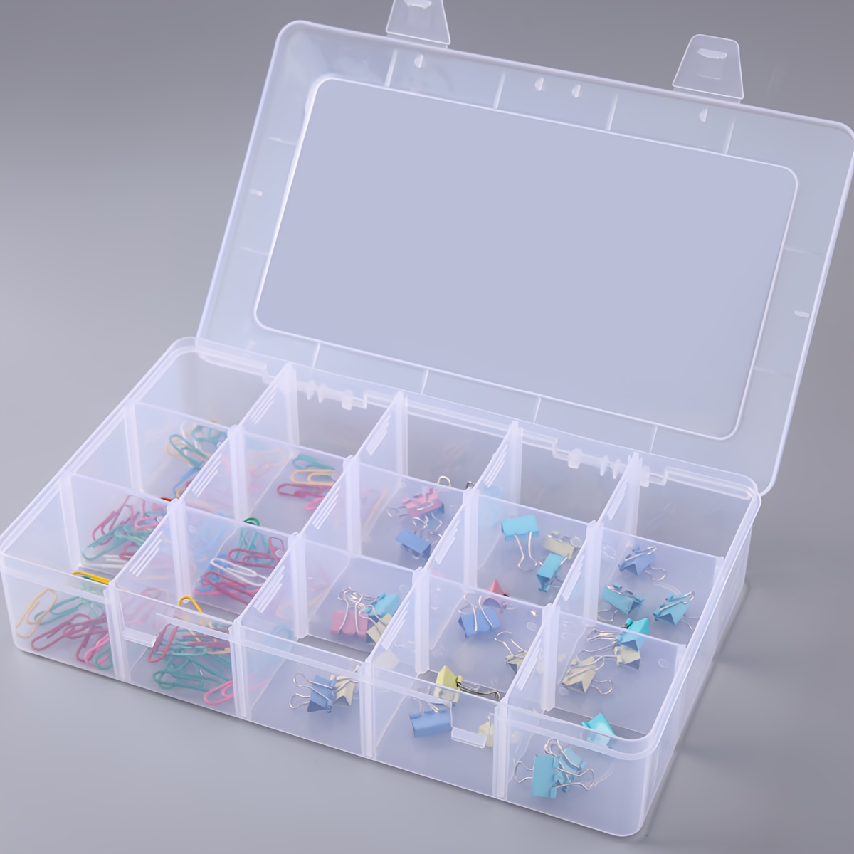 Paquete de 5 cajas organizadoras de plástico con divisores ajustables, 18  compartimentos para almacenamiento de joyas, estuche organizador para cinta