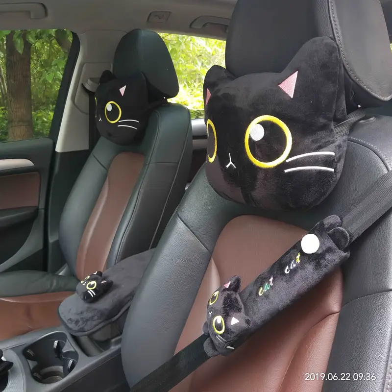 Adorable Cat Car Neck Pillow Cartoon Cat Head Car Headrest - Temu