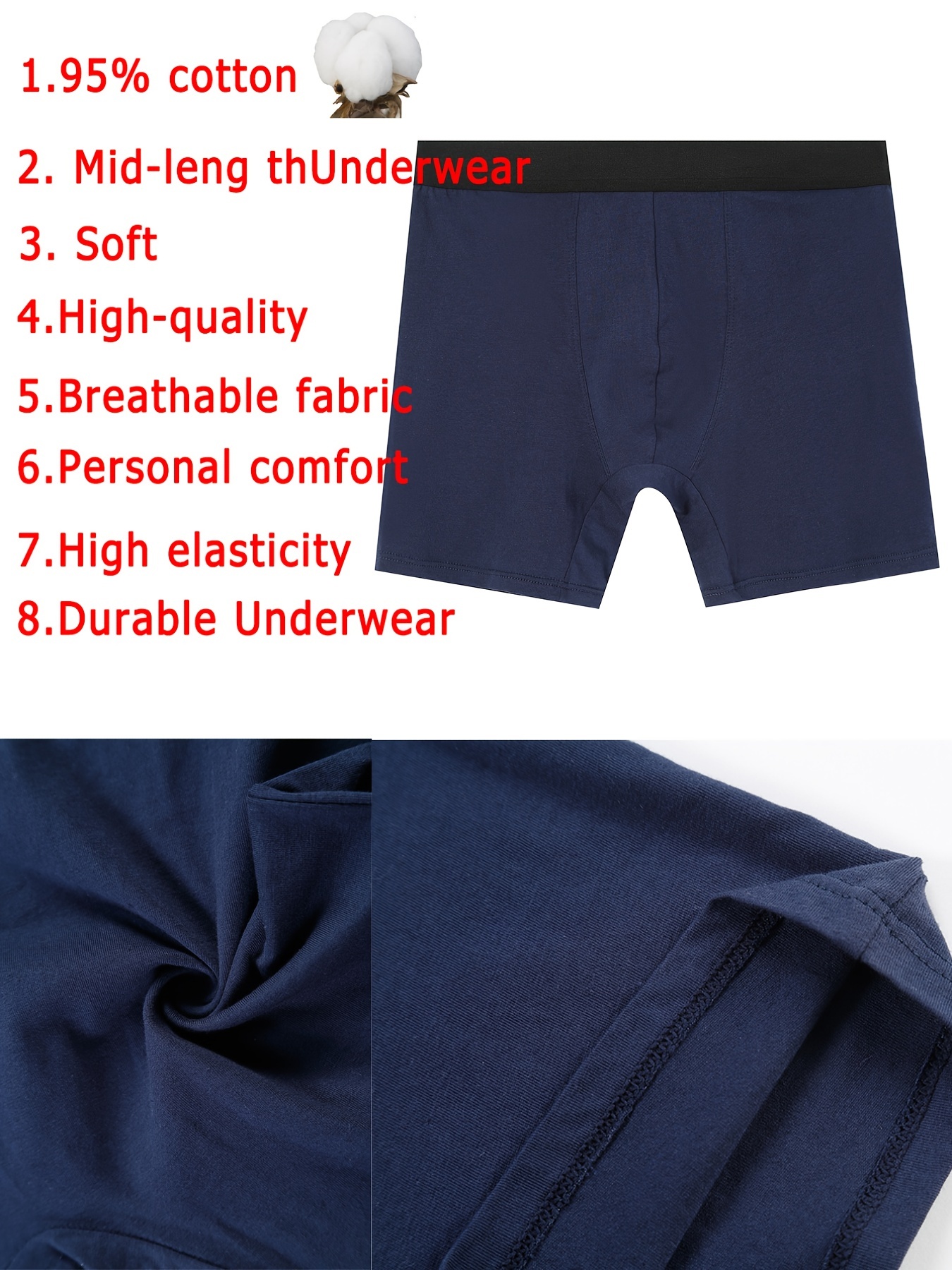 Men's Cotton Breathable Solid Color leng Boxer Briefs - Temu