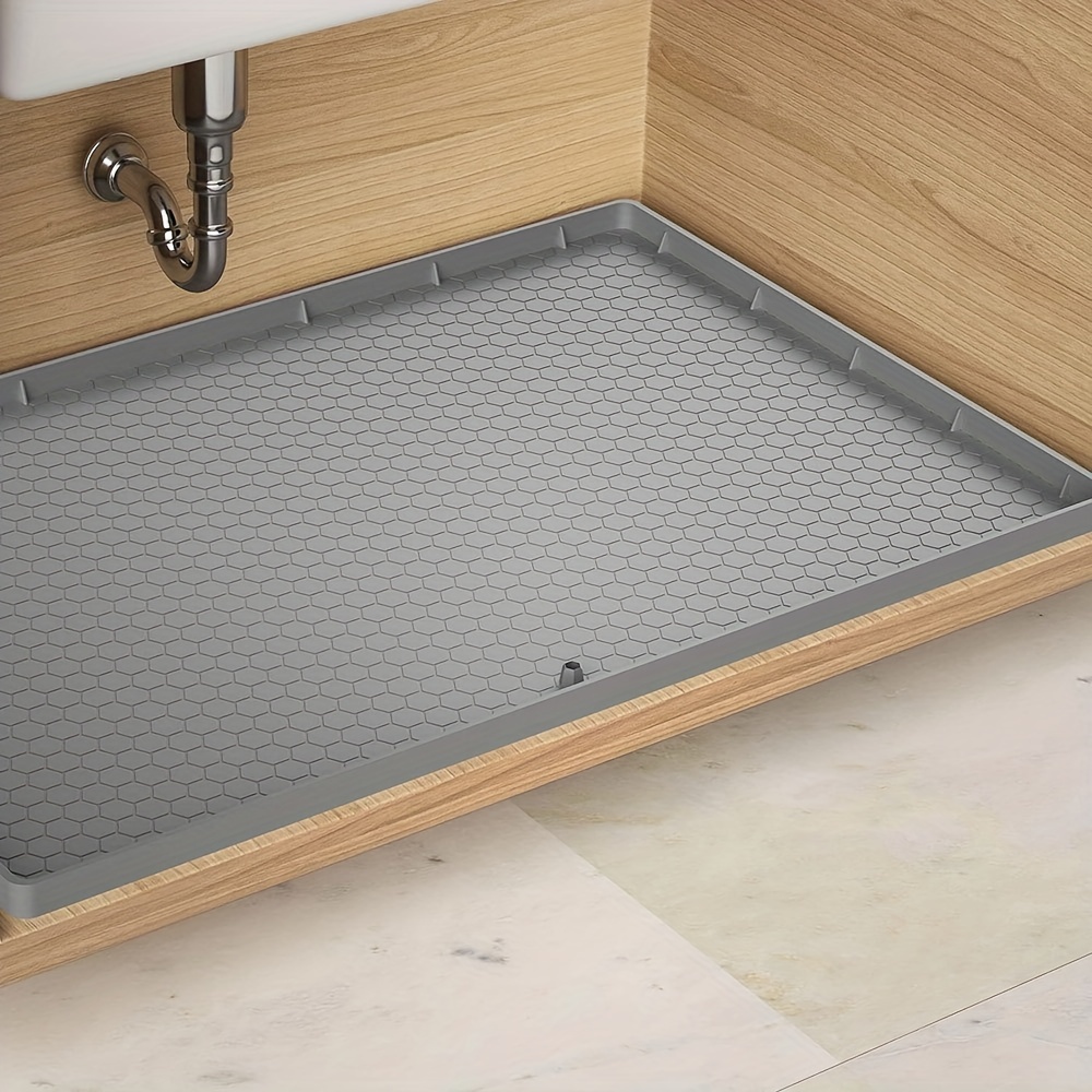 Under Sink Mat Kitchen Sink Cabinet Tray, 34 x 22 Silicone Under Sink  Liners for Kitchen Waterproof, Sink Cabinet Protector for Water Drips,  Leaks, Spills, Holds over 3.3 Gallons (Gray) 