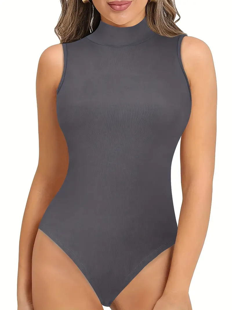 Women's Shapewear Bodysuit, Turtle Mock Neck Long Sleeve Thong Body Shaper  Tops Jumpsuit (Color : C, Size : Medium)