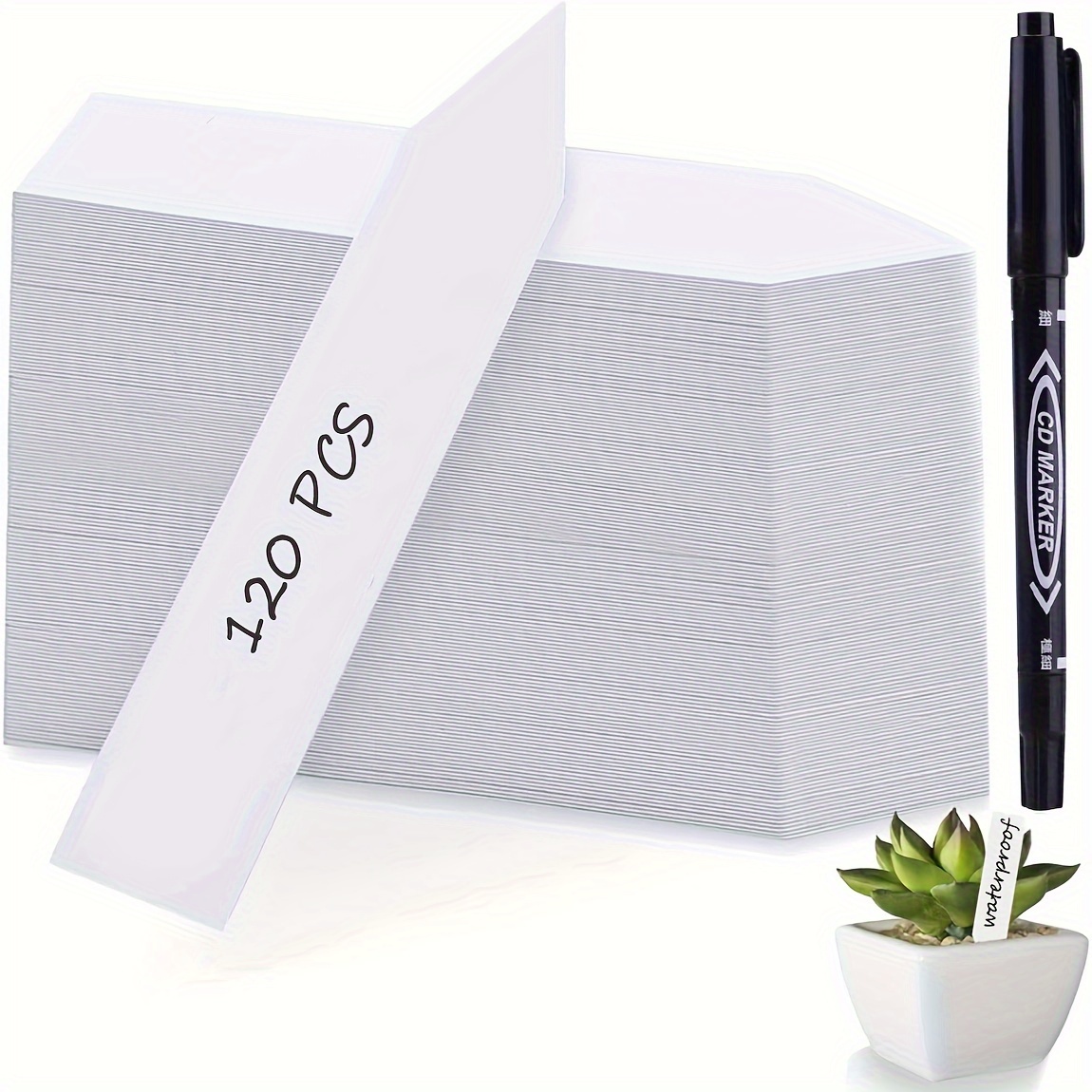 

120/300pcs, 4 Inches Plastic Waterproof Plant Labels Name Tags With Sticks Pen, Nursery Garden Stake Markers For Outdoor Potted Veg Seed