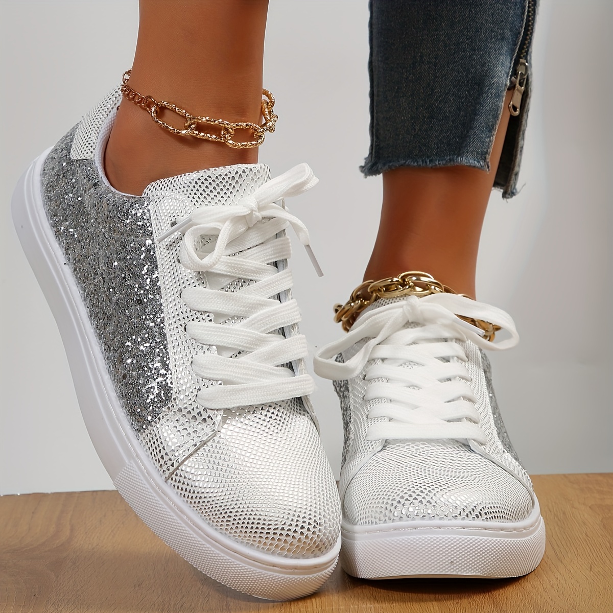 Silver Glitter Glam Sneakers: Lightweight Women’s & Girl’s Fashion Sneakers 8