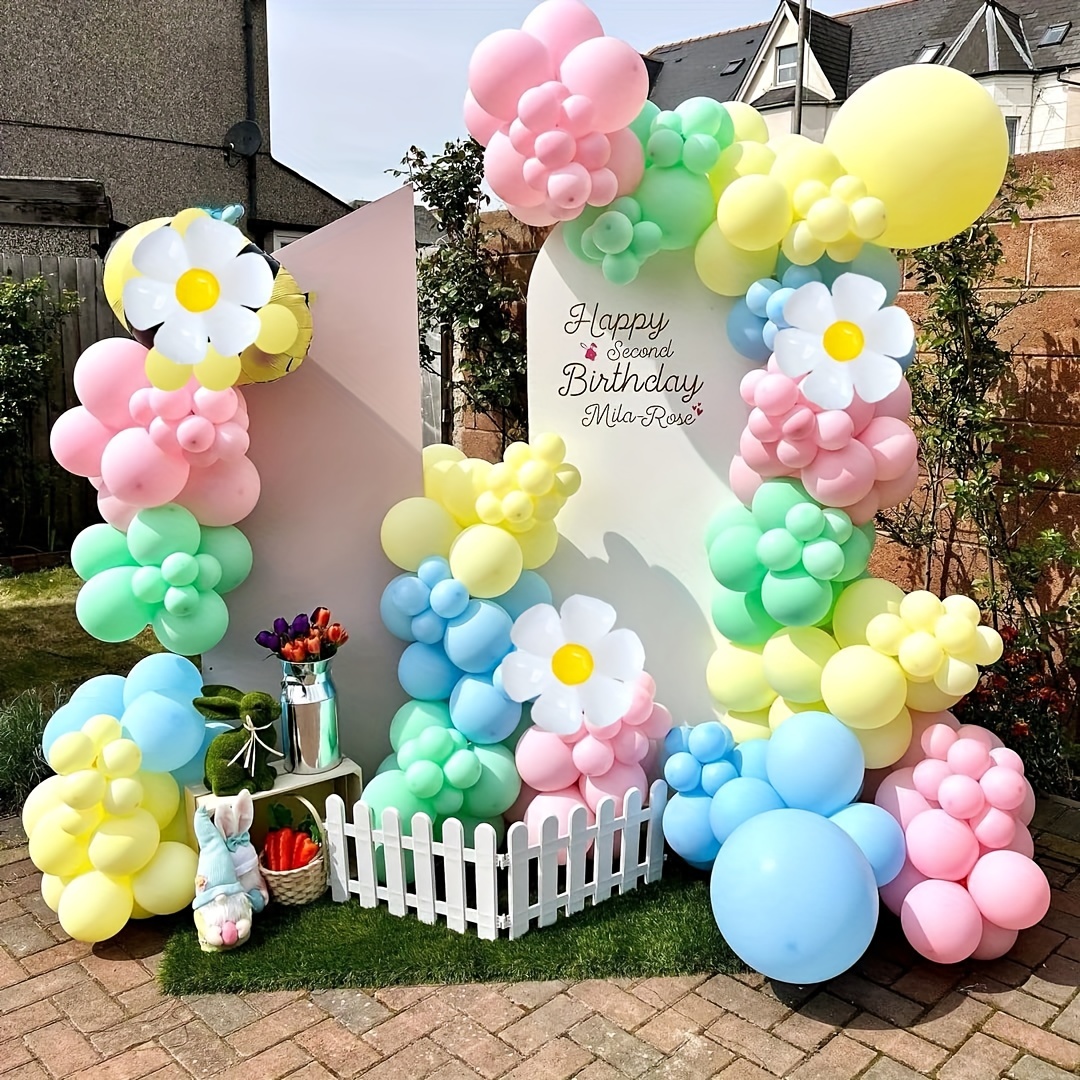 Pastel Rainbow Birthday Decorations for Girls, Happy Birthday Party Decorations, Macaron Pastel Daisly Flower Spring Balloons Garland Arch Kit