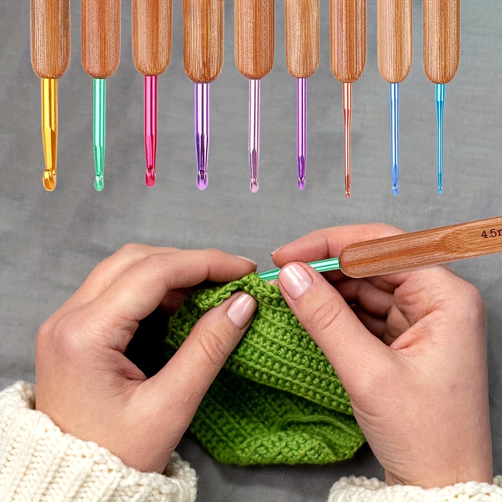 Crochet Hook Set Long Aluminum Knitting Needle Bamboo Handle