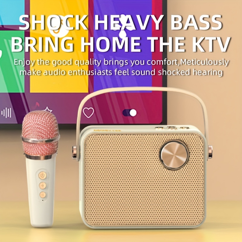 Portable Karaoke Machine with 2 Wireless Microphone, Mini Bluetooth Speaker  Microphone for Kids Home KTV Outdoor Travel Beige - AliExpress