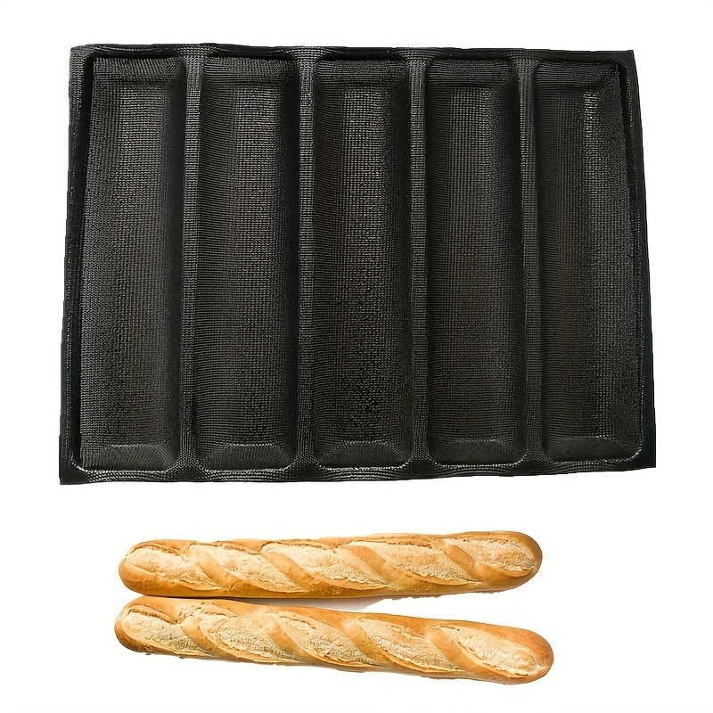 

1pc, Non-stick Baguette Pan (12''), 5 Cavities Loaf Pan With Perforated Mould - Reusable Sandwich Baking Form For Bread Buns And Baguettes - Kitchen Gadgets And Accessories For Home Baking