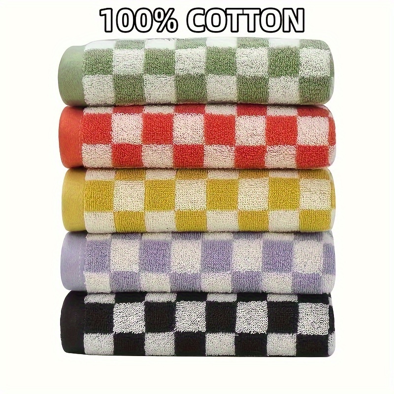 Cotton Plaid Pattern Towel Set, Soft And Skin Friendly Towel