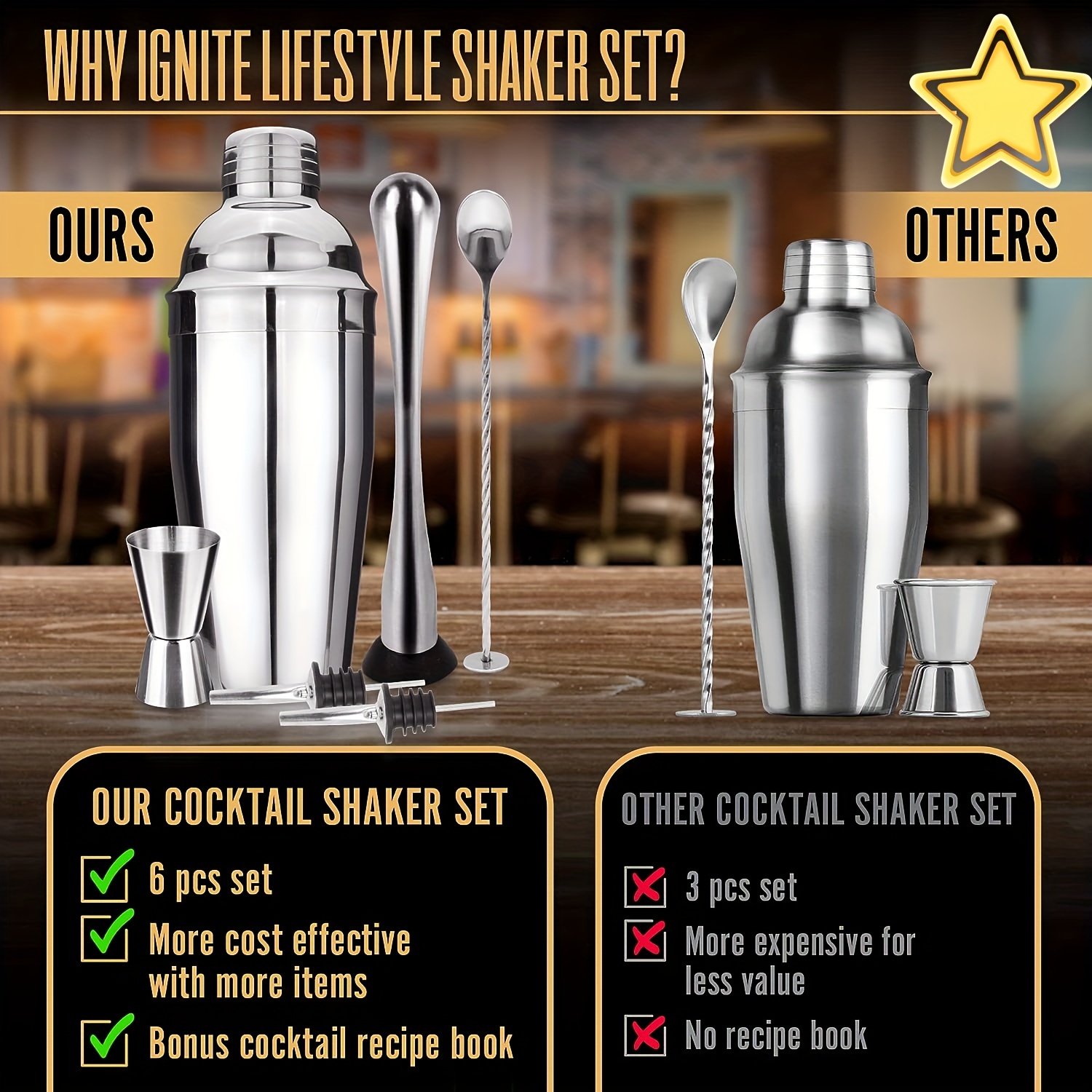 Cocktail Shaker Set 3 Pieces Professional Martini Bartenders Kit