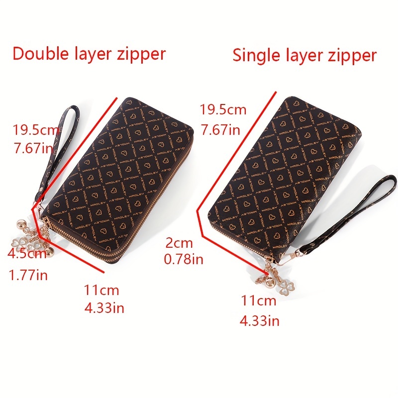 Retro Double Zipper Long Wallet With Wristlet, Heart Print Clutch Bag, Faux  Leather Mobile Phone Purse - Temu Germany