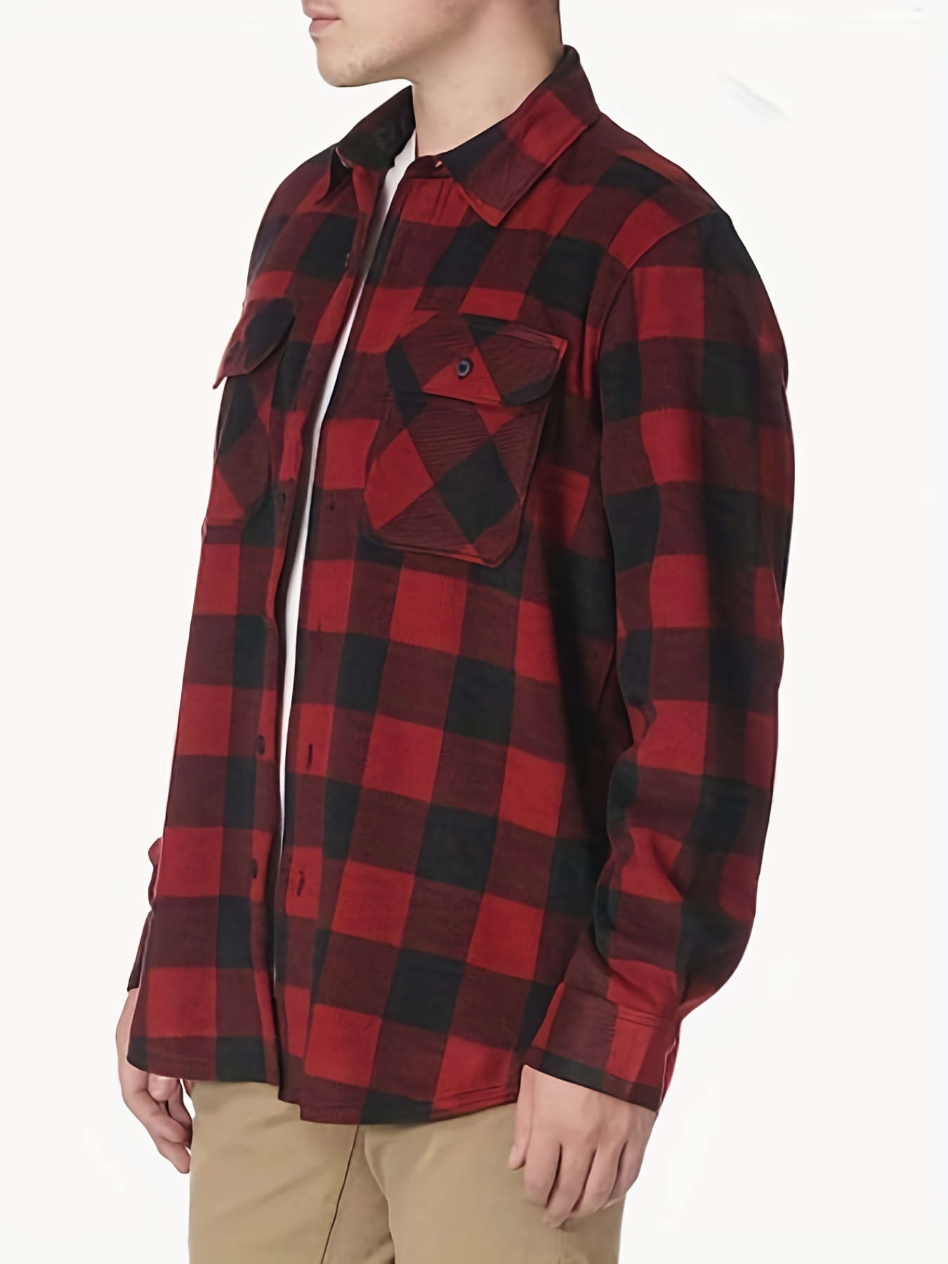 Flannel Shirt Jacket - Red Plaid, Large