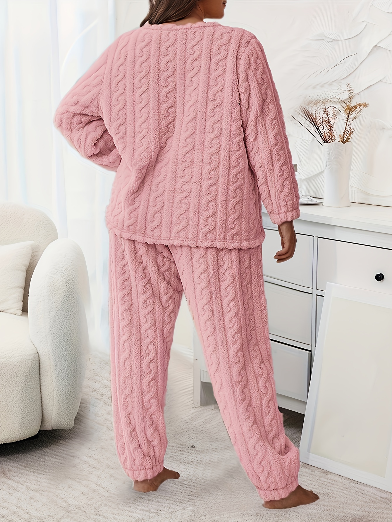 Plus Size Casual Pajamas Set Women's Plus Solid Textured - Temu Canada