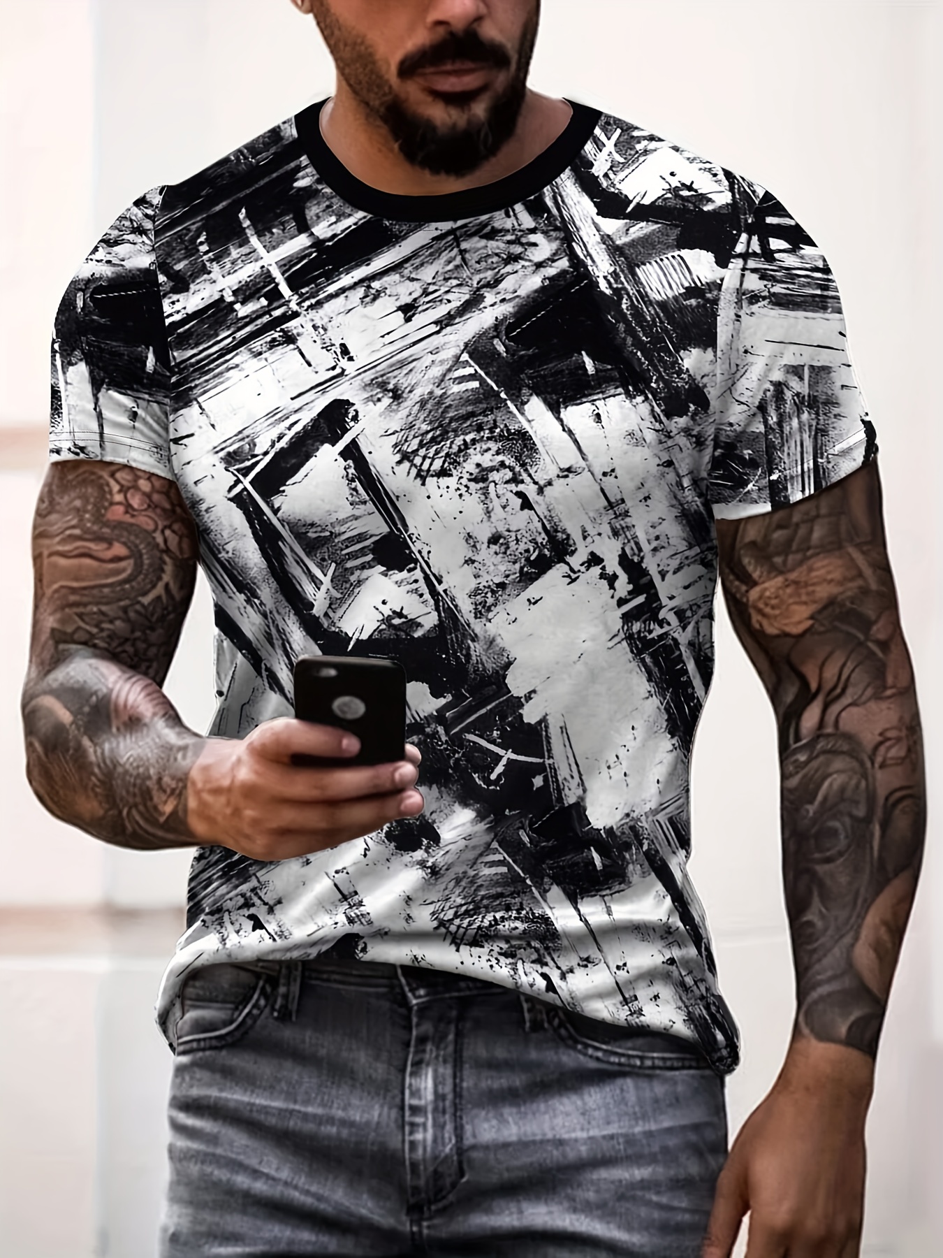 Muscle Tattoo Print T-shirt Men Short Sleeve 3d Digital Printing T