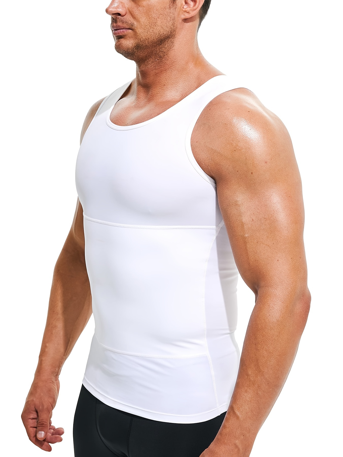  Mens Compression Shirt For Body Shaper Slimming Vest Tight  Tummy Underwear Tank Top Beige