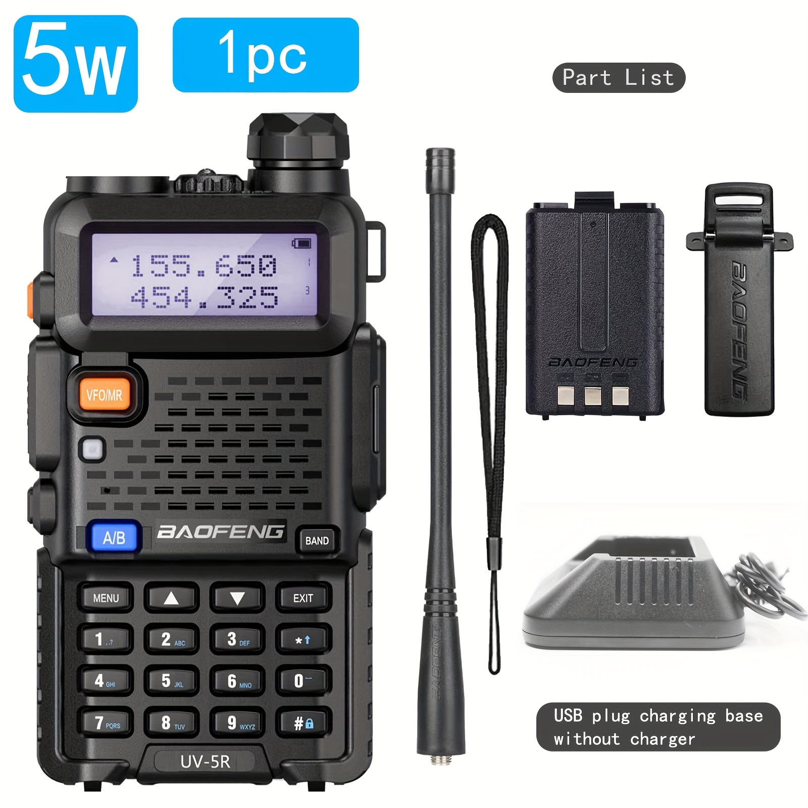 Baofeng Uv-5r Two Way Radio Dual Band 144-148/420-450mhz Walkie Talkie  1800mah Li-ion Battery(black) Temu Mexico