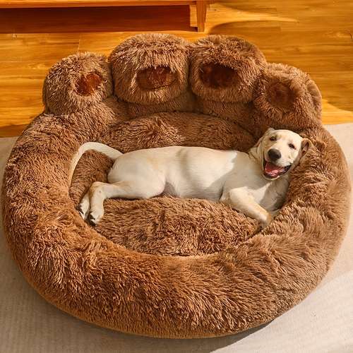 pet round bed of paw shape calming donut dog bed faux fur cat bed for cat comfortable and soft machine washable