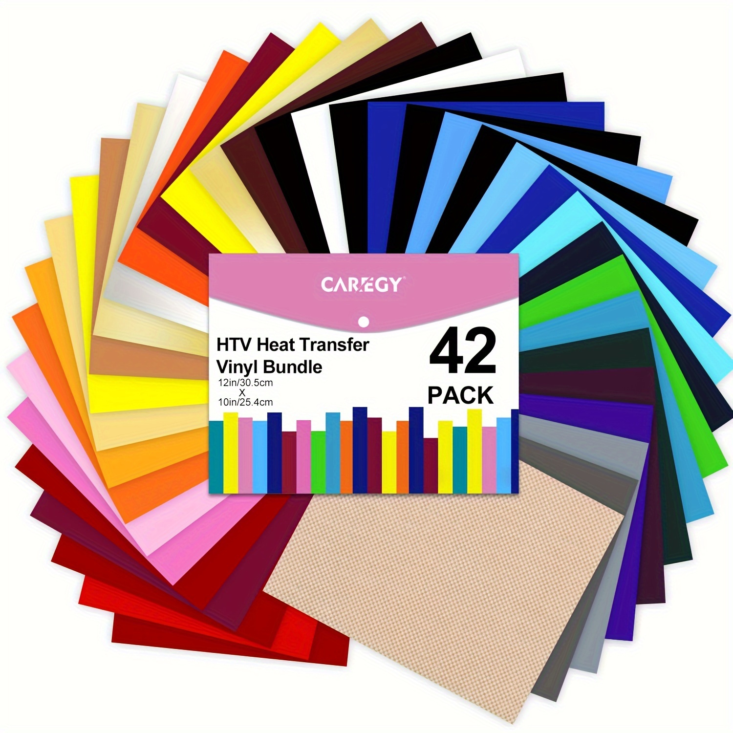 

42pcs Htv Vinyl Bundle Heat Transfer Vinyl 12"x10" Includes 30 Pack Assorted Colors Sheets And 1 Sheets Teflon, Iron On Vinyl For Diy T-shirts Fabrics