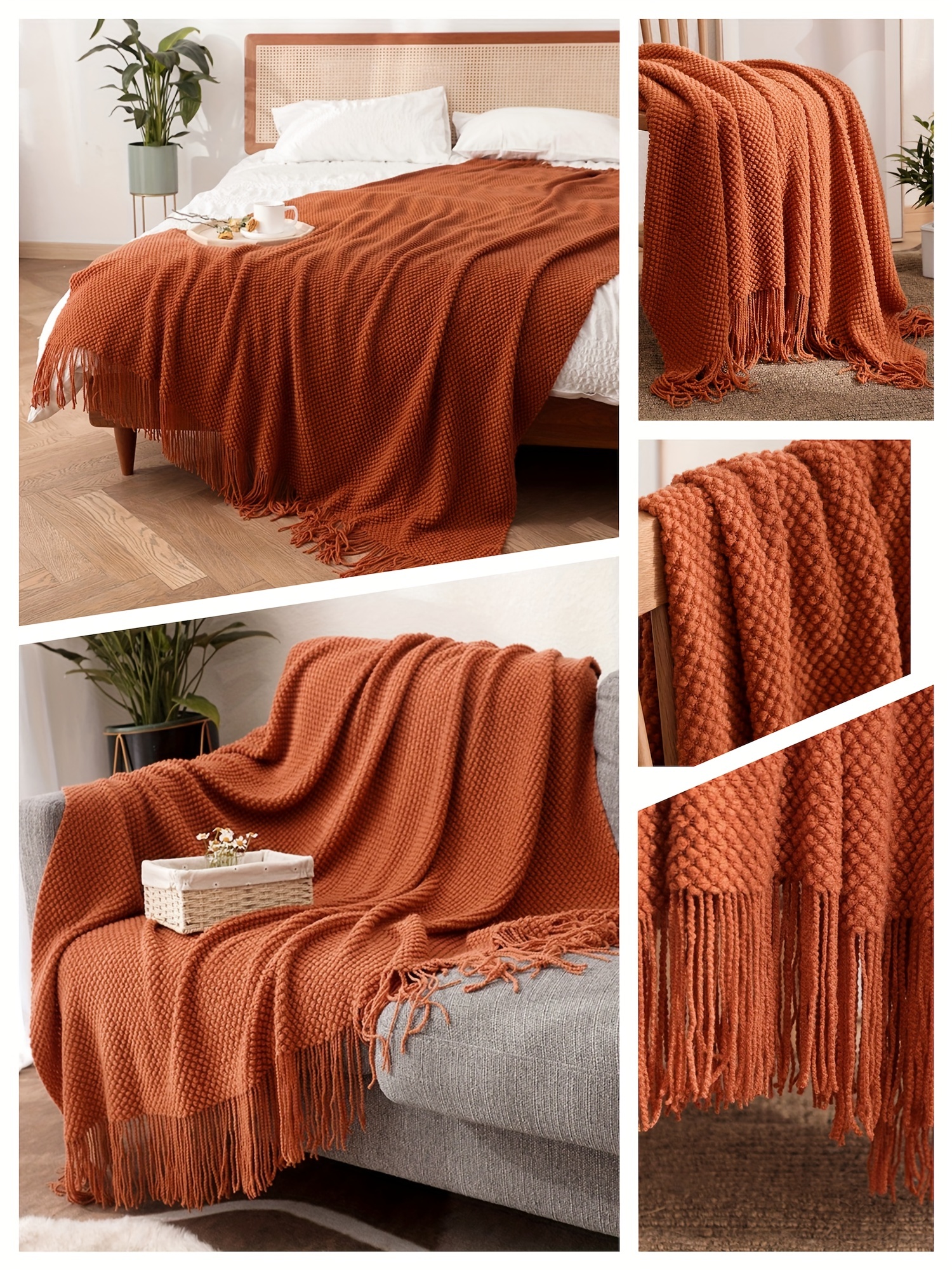 1pc knitted throw blanket with tassels bubble textured lightweight throw blanket for couch bed sofa home decor details 1