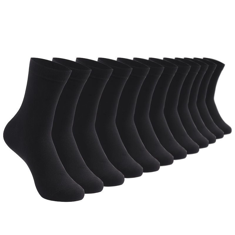 12 Pairs Men's & Women's Mid-calf Socks - Breathable, Durable Polyester Blend, Solid Black, Comfortable For Casual & Formal Wear, Sizes L (38-43) & Xl (42-48)