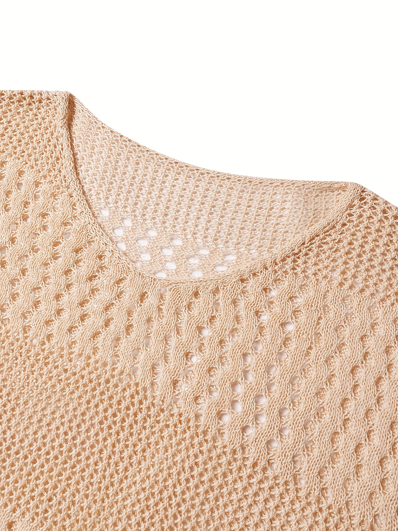 Apricot Crochet Eyelet Hollow Cove Up Dress Shorts Sleeve Solid Vacation Boho