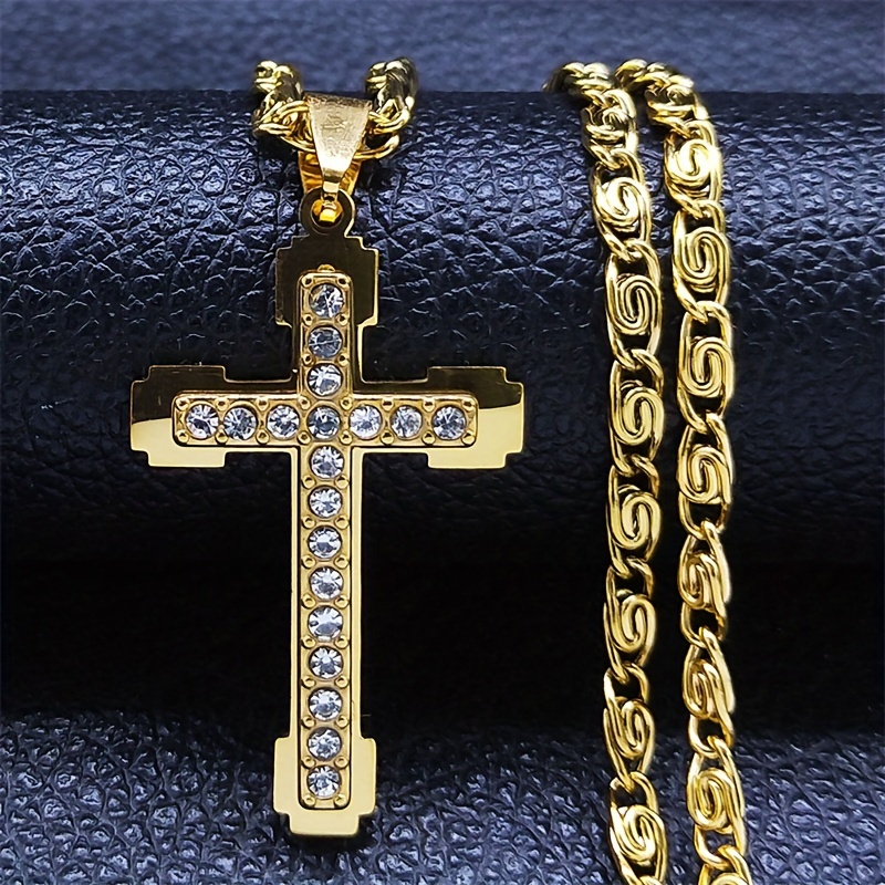 

Fashion Stainless Steel Cross Necklace, Inlaid With Rhinestone Clavicle Chain