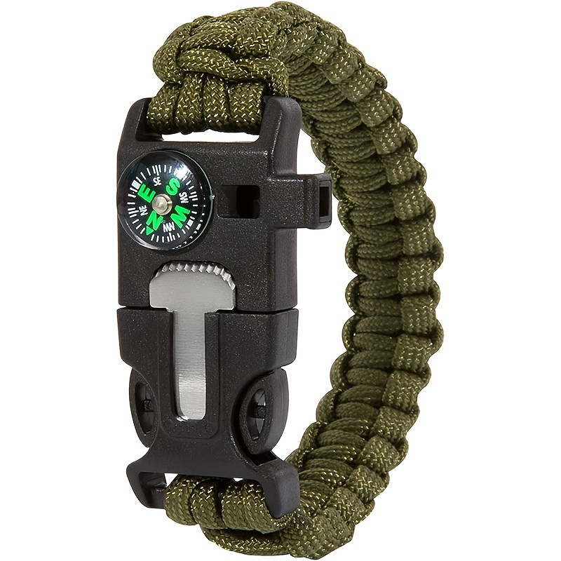 1pc 5-in-1 Survival Paracord Bracelet, Outdoor Tactical Emergency Gear Kit Travel Camping Rope with Compass Whistle for Men Women,Temu