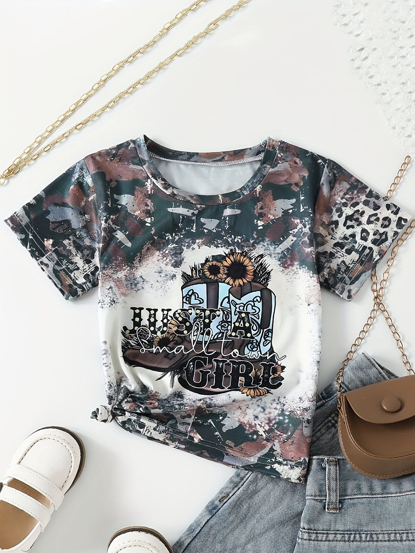 Fashion Camouflage A Small Town Girl Letter Print Girls - Temu