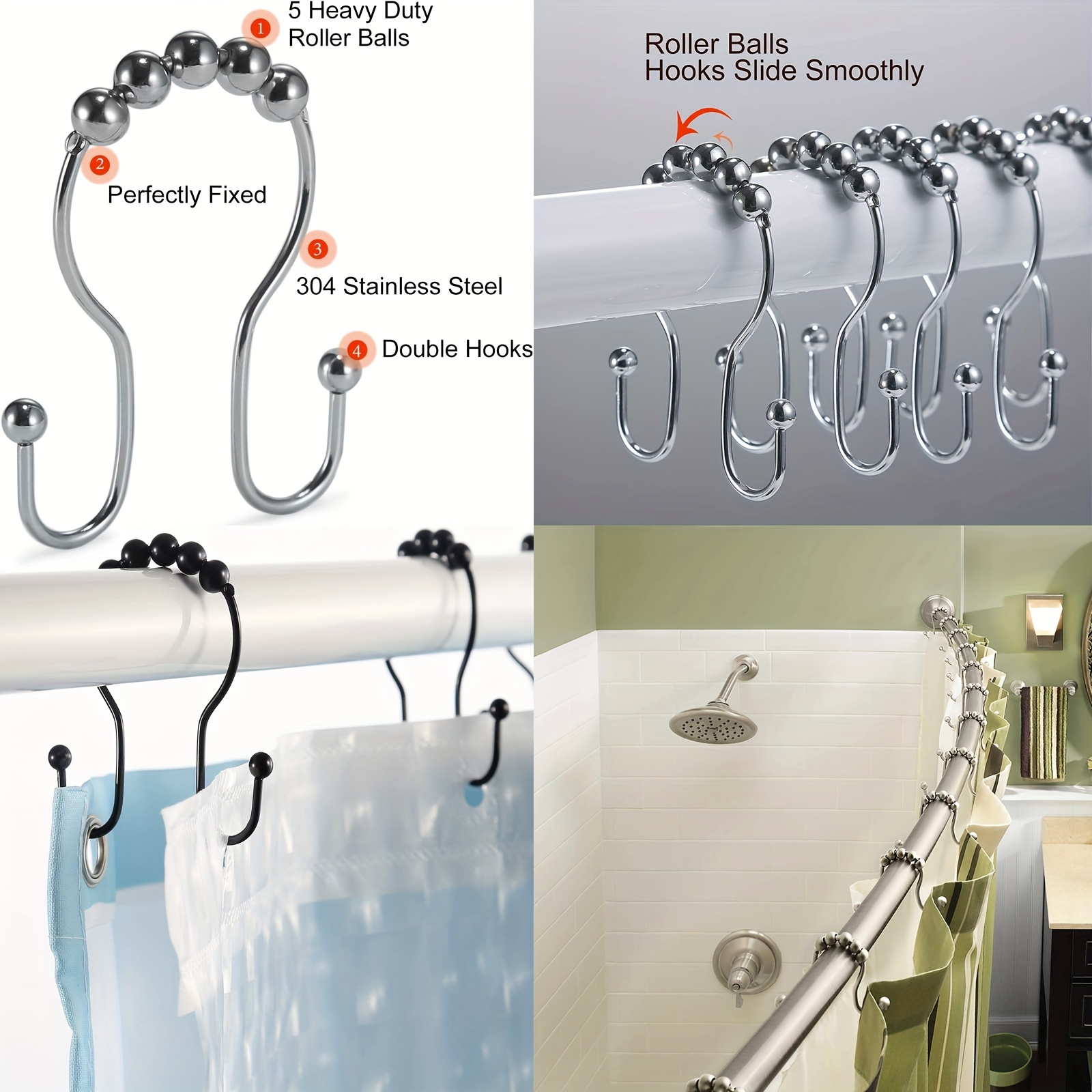 Plastic & Metal Shower Rings for Curtain Bathroom Shower (50pcs)