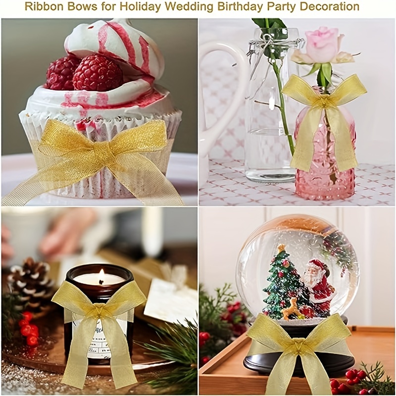 Christmas Decoration Bows Bright Gold Ribbons Bright - Temu